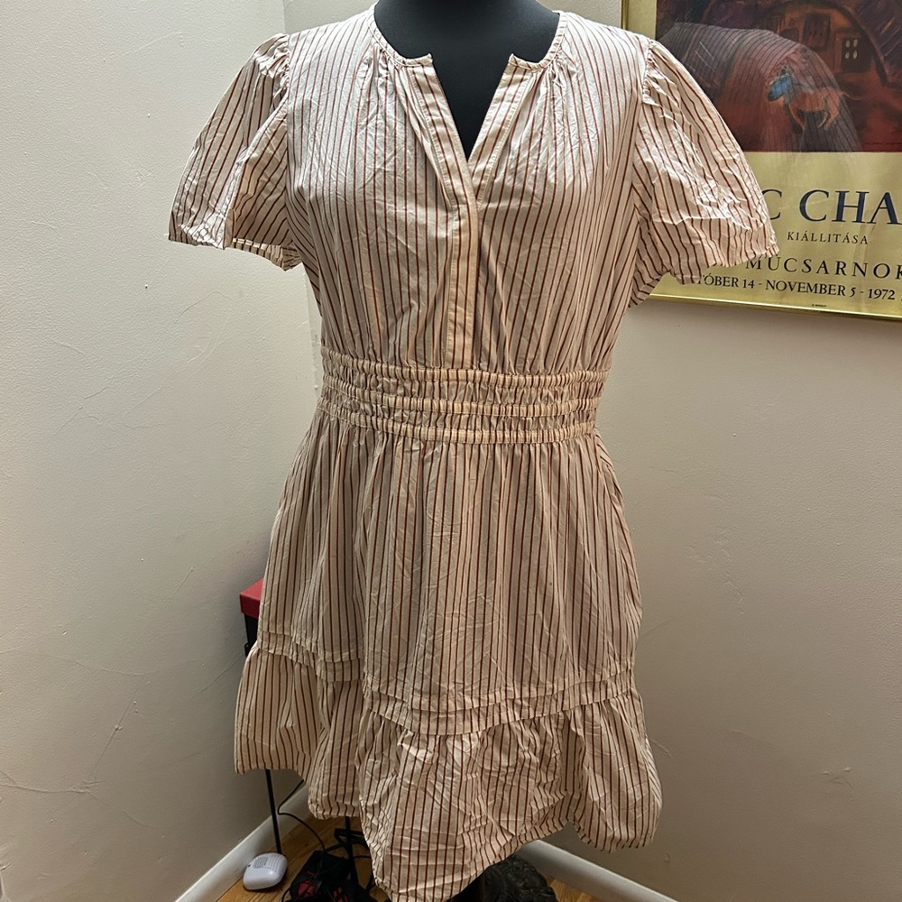 Quince Dress WORN ONCE White Red Stripes Pockets! large